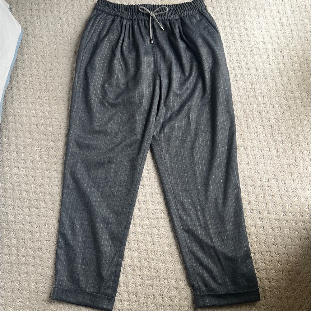 Rocco Ragni grey striped cuffed pants. Size 46. Gold stripe.
